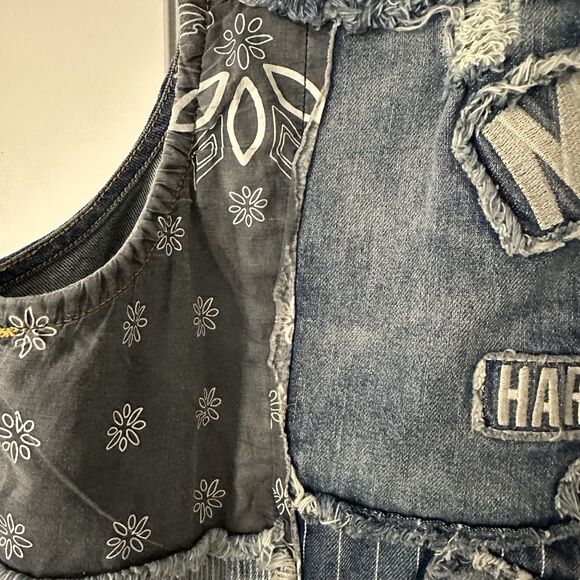 Harley Davidson Motorcycles Denim Jean Vest Jacket Patchwork Plus Size 1W - Picture 5 of 7